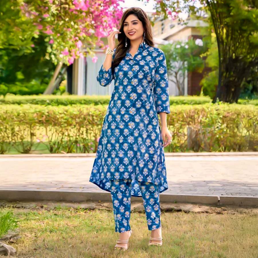 Blue Cotton Casual Wear Kurti