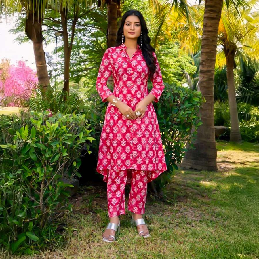 Red Cotton Casual Wear Kurti