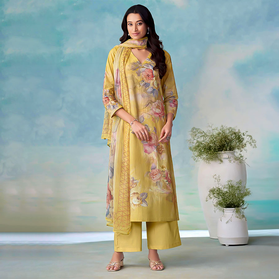 Yellow Cotton Casual Wear Salwar Kameez