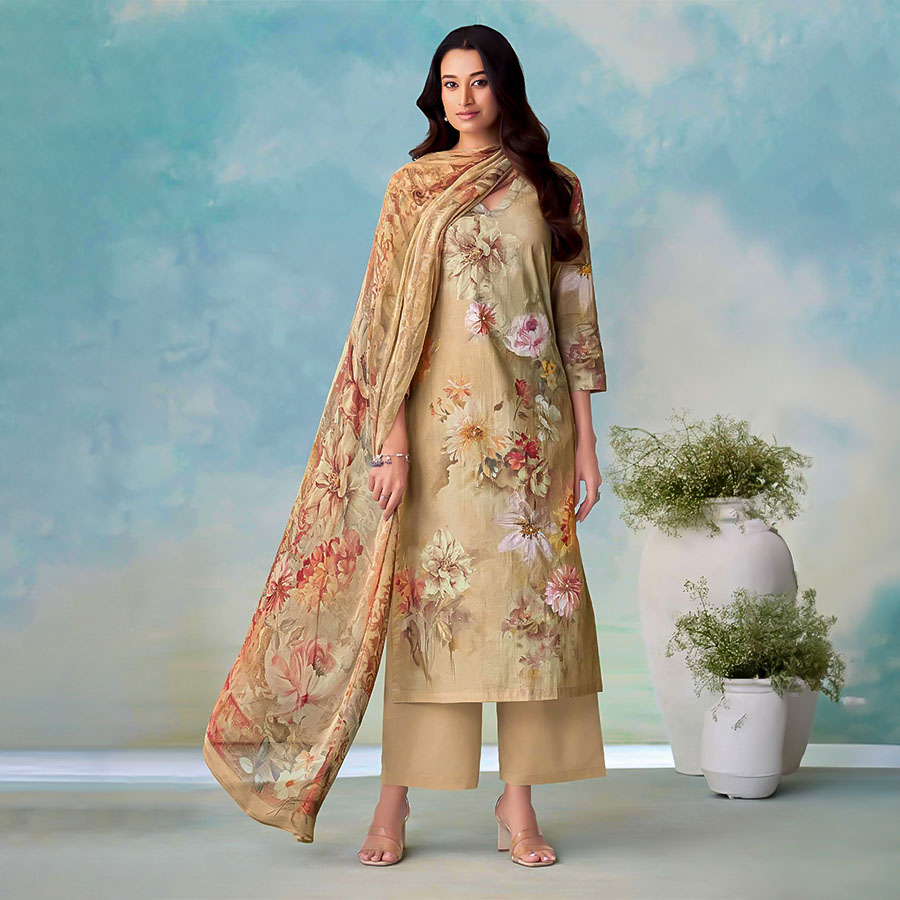 Brown Cotton Casual Wear Salwar Kameez