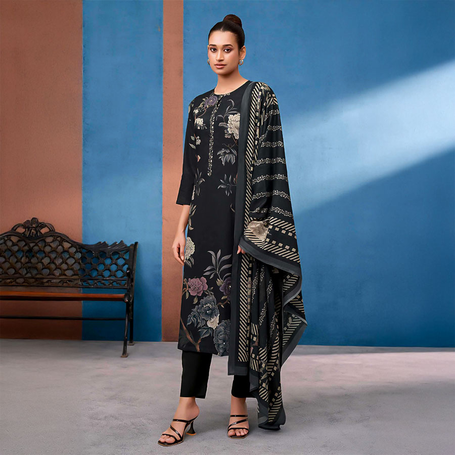 Black Cotton Lawn Casual Wear Salwar Kameez