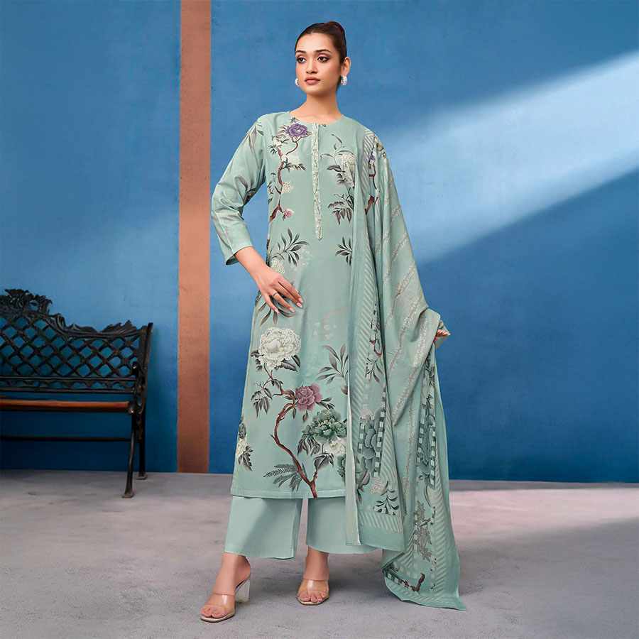 Cyan Cotton Lawn Casual Wear Salwar Kameez
