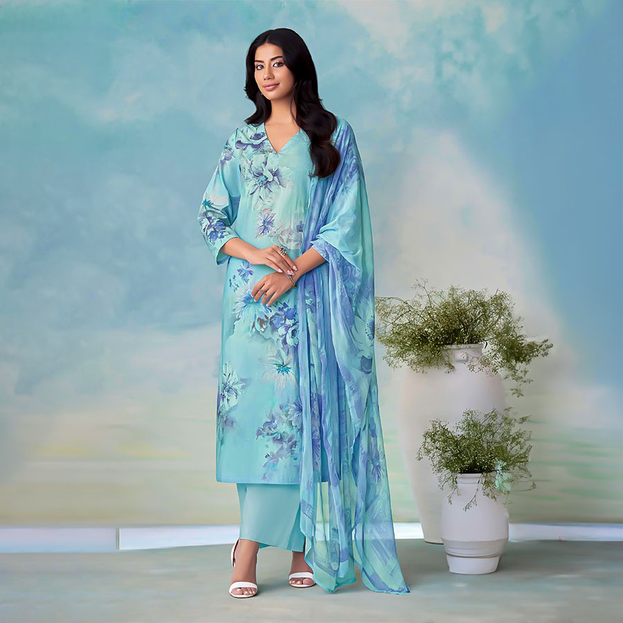 Blue Cotton Casual Wear Salwar Kameez