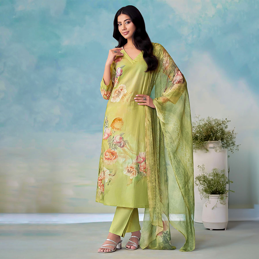 Green  Cotton Casual Wear Salwar Kameez