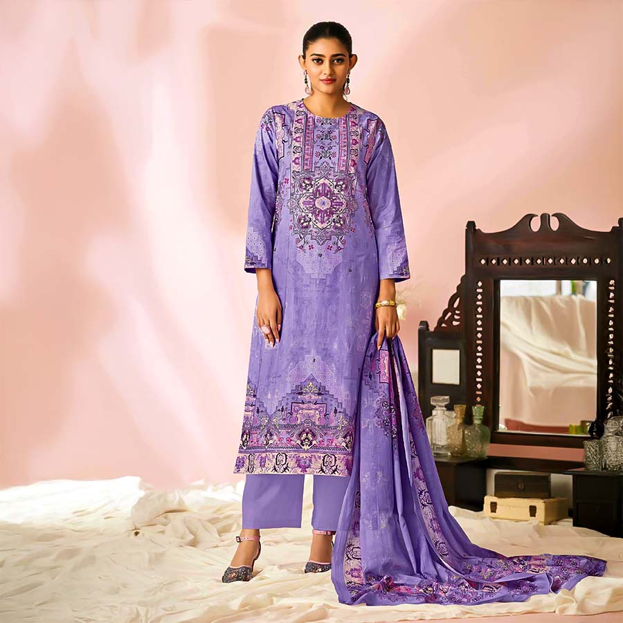 Purple  Lawn Cotton Casual Wear Salwar Kameez