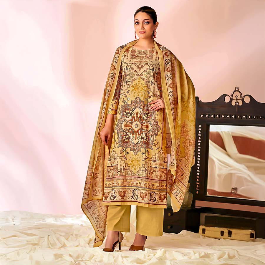 Yellow Lawn Cotton Casual Wear Salwar Kameez