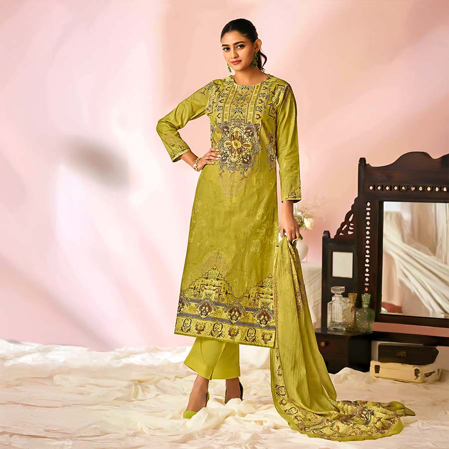 Green  Lawn Cotton Casual Wear Salwar Kameez