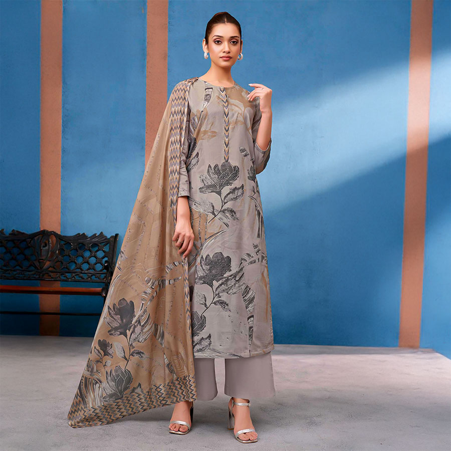 Grey Cotton Lawn Casual Wear Salwar Kameez