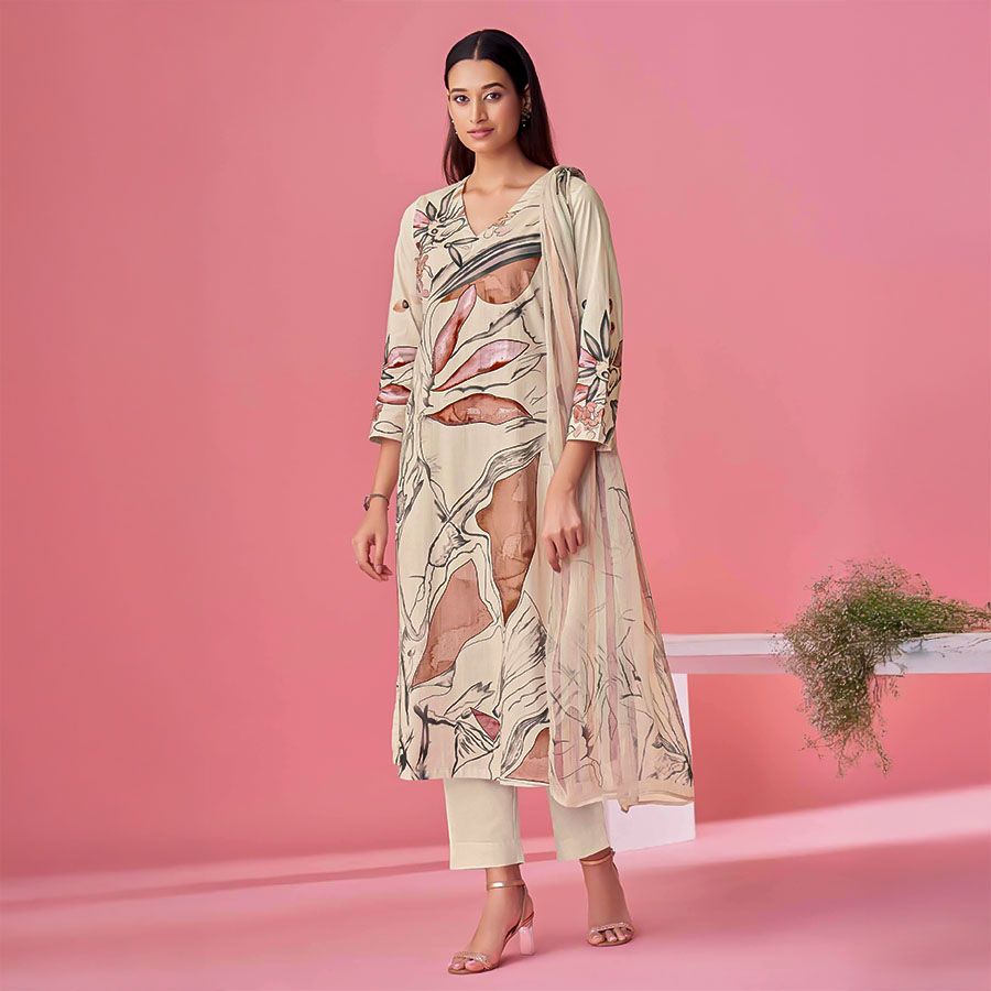 Salmon  Cotton Lawn Casual Wear Salwar Kameez