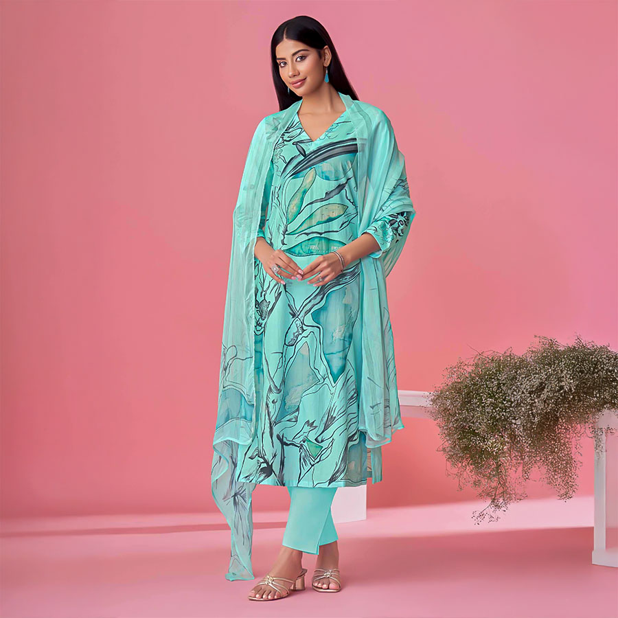 Blue Cotton Lawn Casual Wear Salwar Kameez