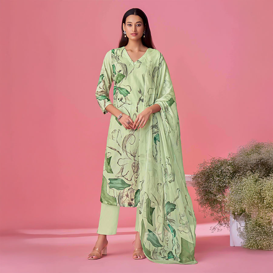 Green  Cotton Lawn Casual Wear Salwar Kameez