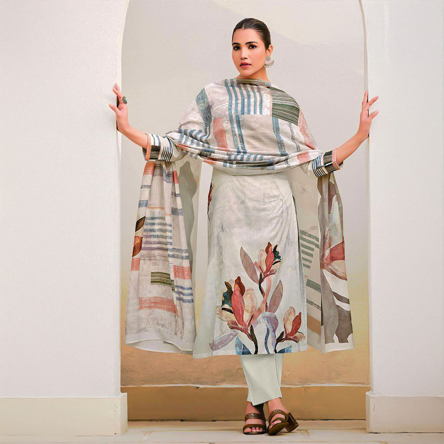 White Lawn Cotton Casual Wear Salwar Kameez