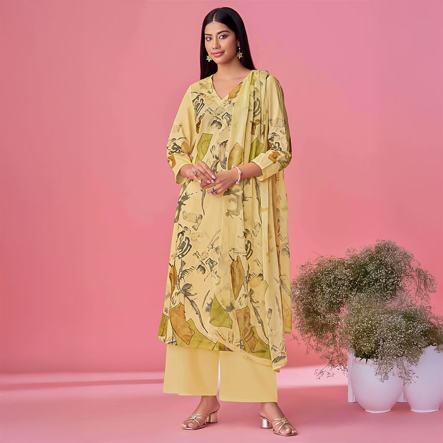 Yellow Cotton Lawn Casual Wear Salwar Kameez