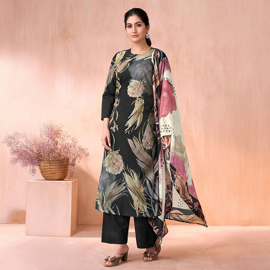 Black  Lawn Cotton Casual Wear Salwar Kameez