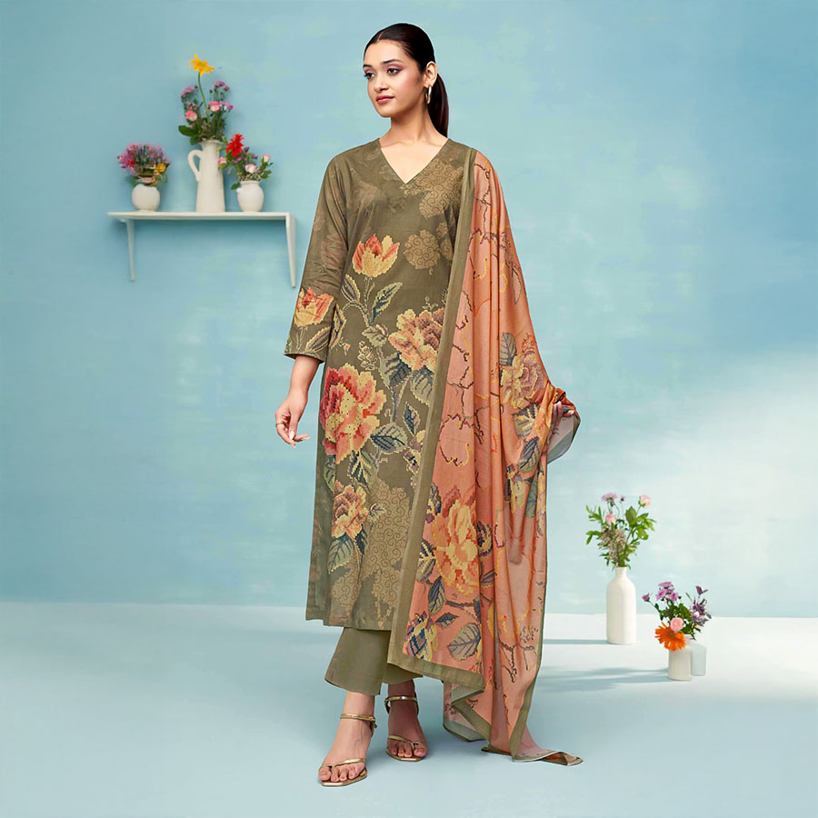 Green Cotton Lawn Casual Wear Salwar Kameez