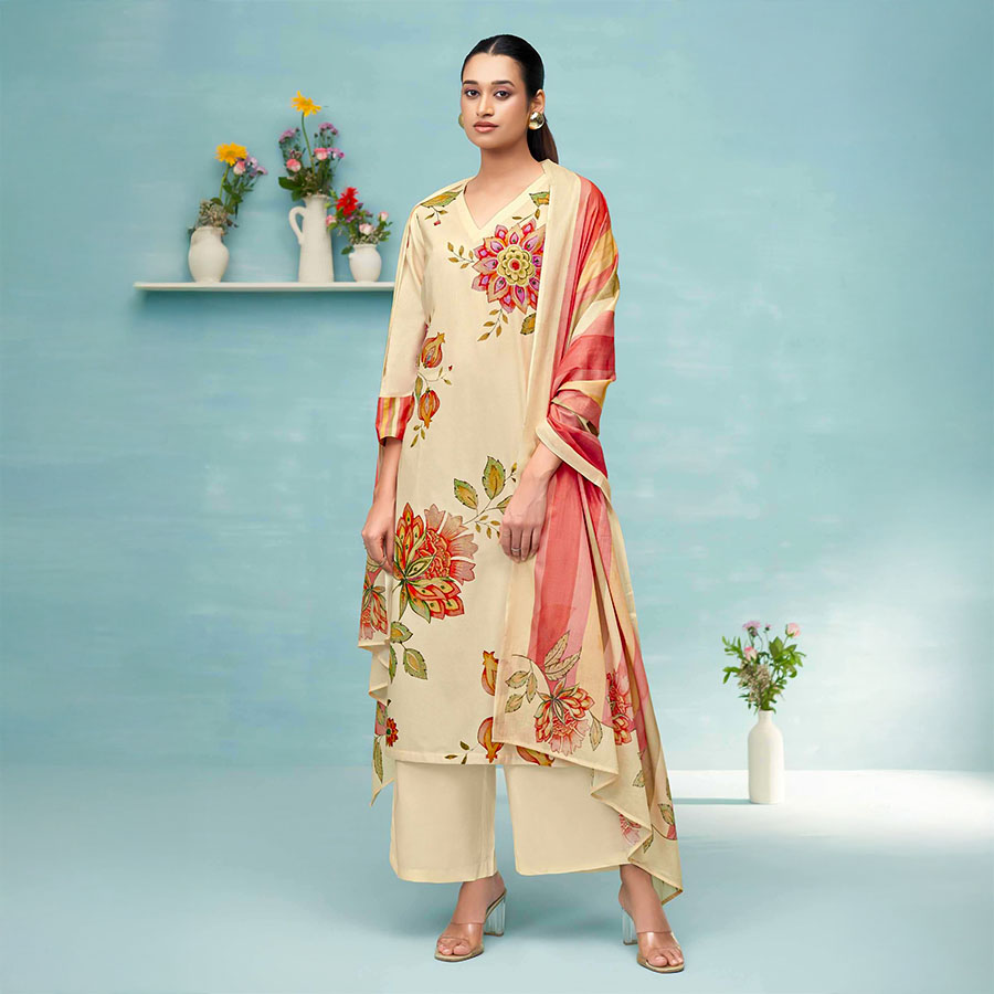 White Cotton Lawn Casual Wear Salwar Kameez