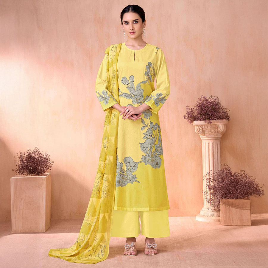 Yellow  Lawn Cotton Casual Wear Salwar Kameez