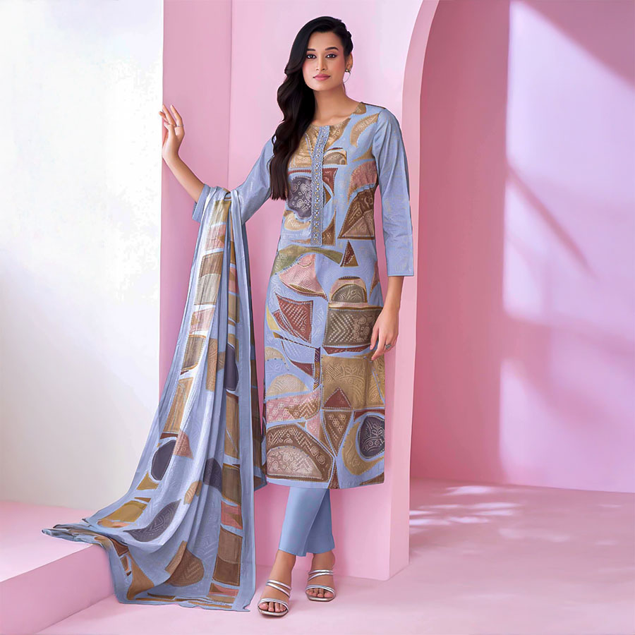 Blue  Cotton Lawn Casual Wear Salwar Kameez
