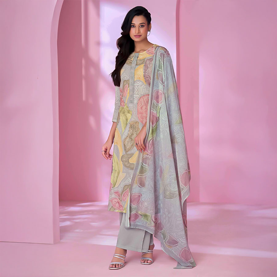 Grey  Cotton Lawn Casual Wear Salwar Kameez