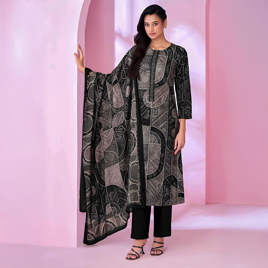 Black Cotton Lawn Casual Wear Salwar Kameez