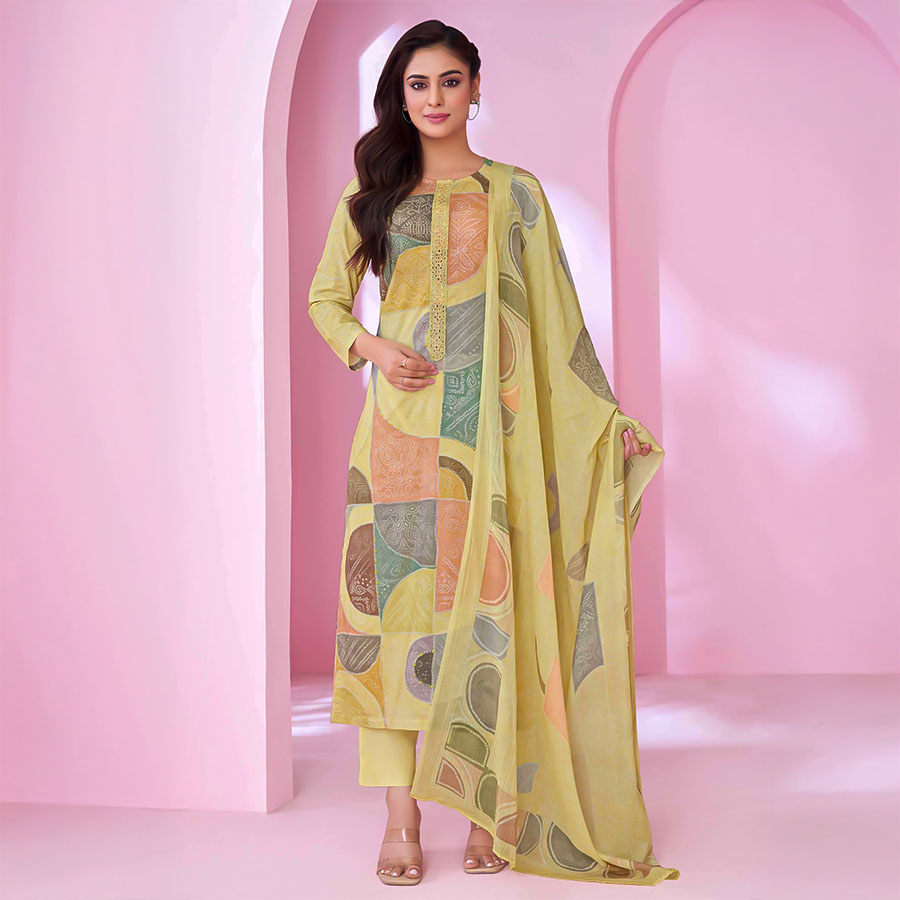 Yellow Cotton Lawn Casual Wear Salwar Kameez