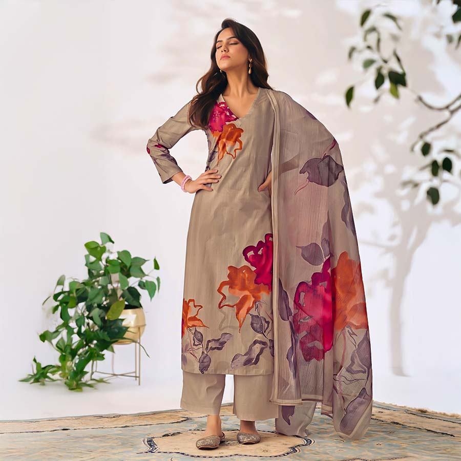 Brown  Cotton Casual Wear Salwar Kameez