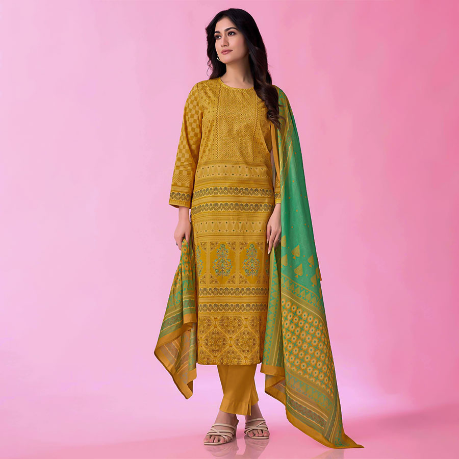 Yellow  Cotton Lawn Casual Wear Salwar Kameez