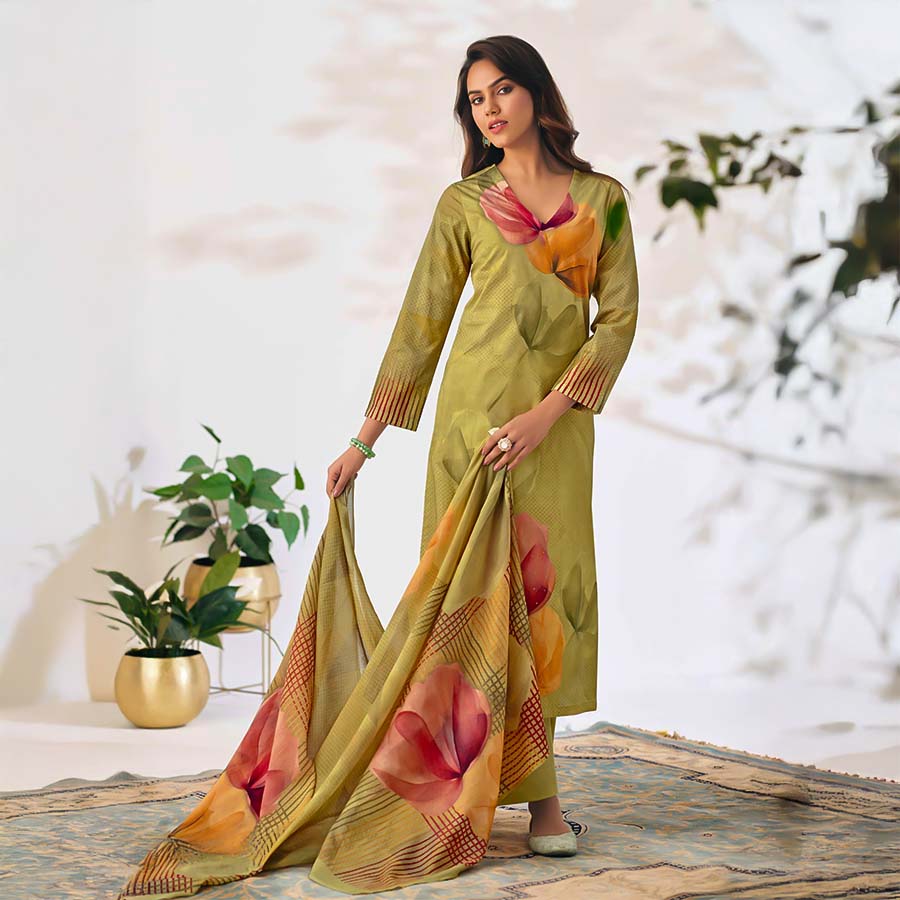 Green  Cotton Casual Wear Salwar Kameez
