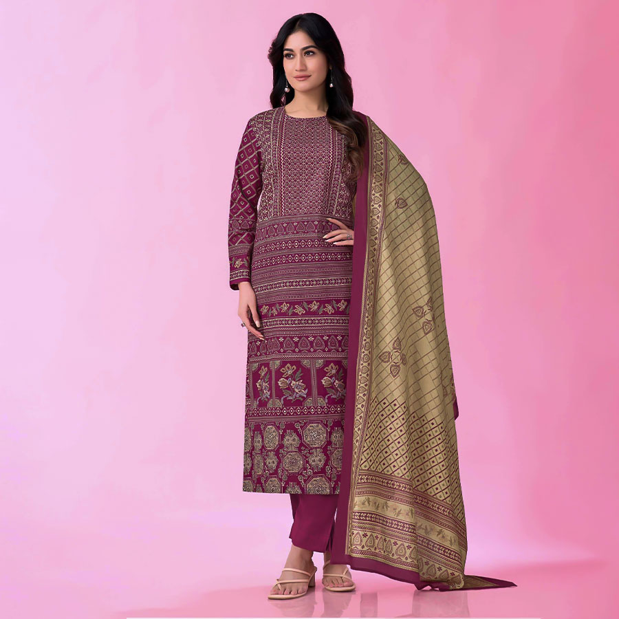 Magenta  Cotton Lawn Casual Wear Salwar Kameez