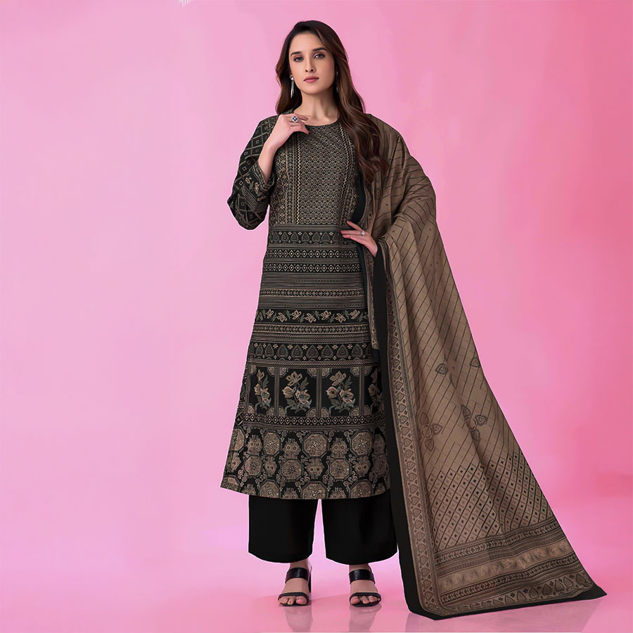 Black Cotton Lawn Casual Wear Salwar Kameez