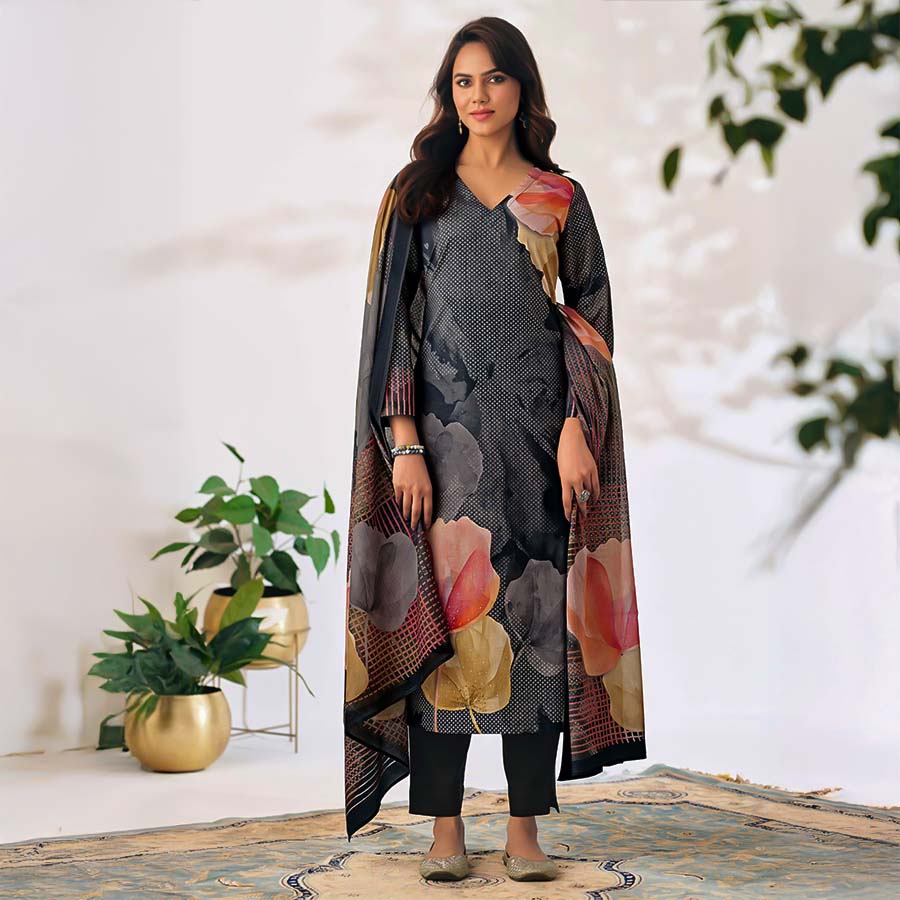 Black  Cotton Casual Wear Salwar Kameez