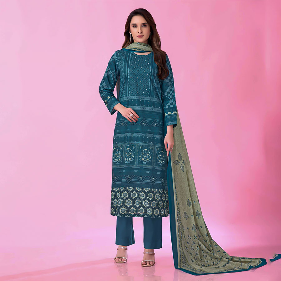 Blue Cotton Lawn Casual Wear Salwar Kameez