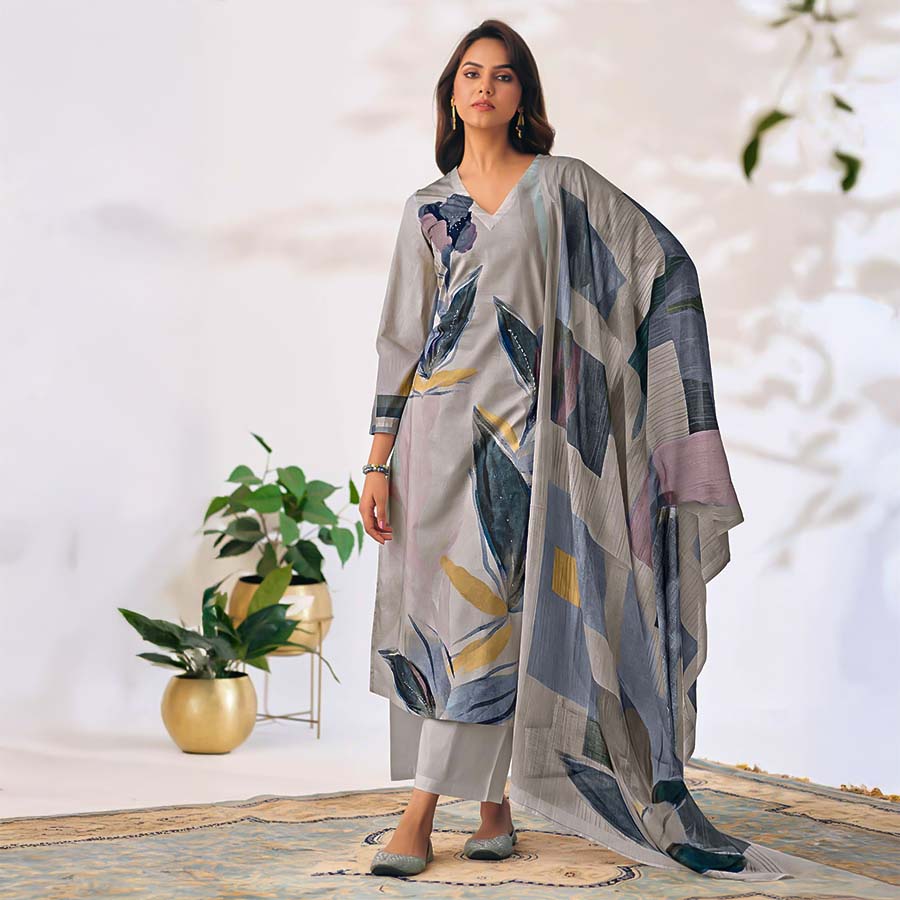 Grey Cotton Casual Wear Salwar Kameez