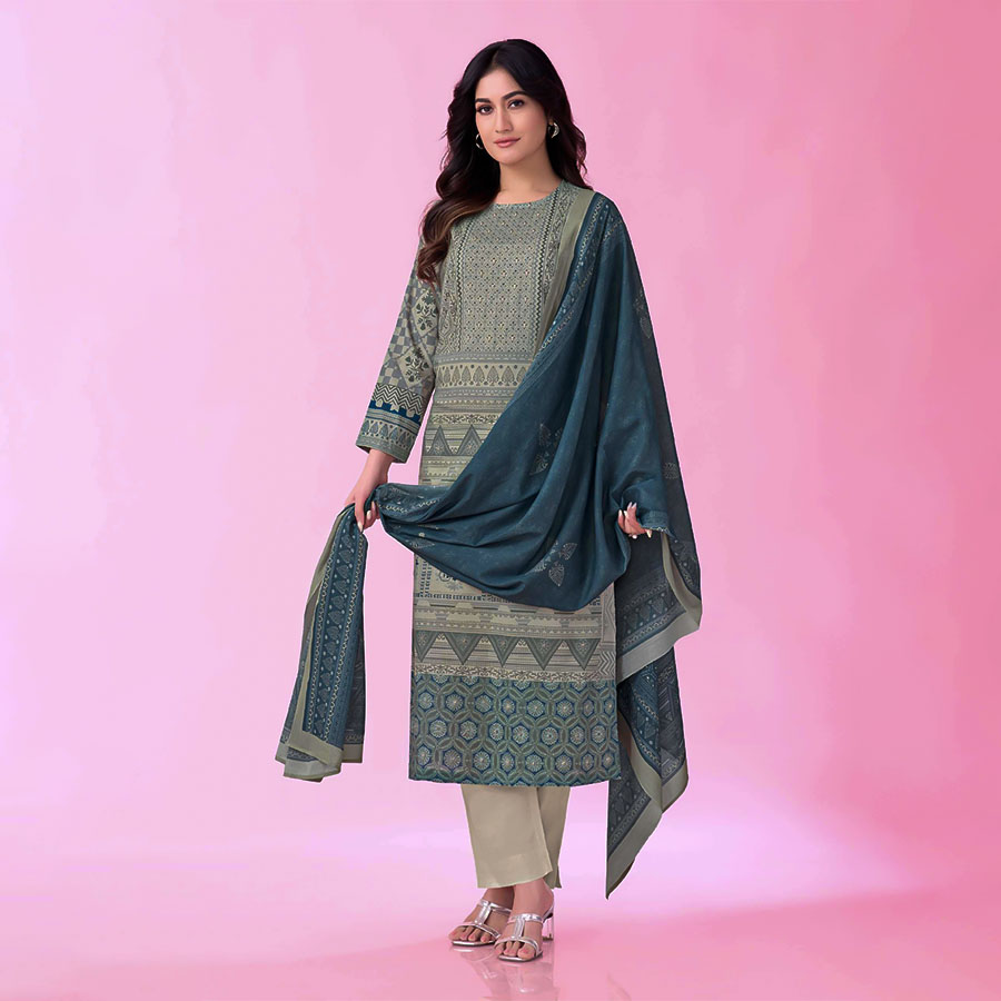 Grey  Cotton Lawn Casual Wear Salwar Kameez