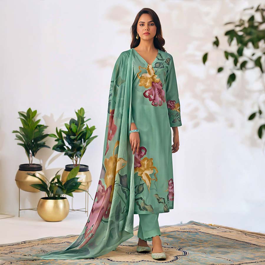 Green  Cotton Casual Wear Salwar Kameez