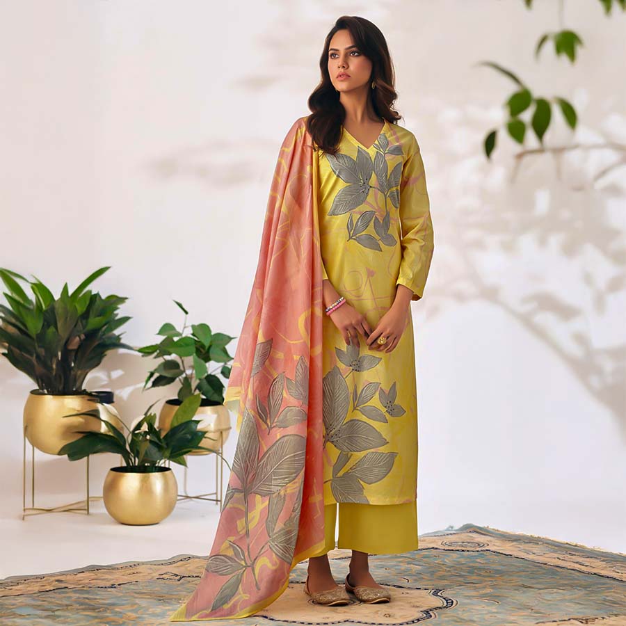 Yellow Cotton Casual Wear Salwar Kameez