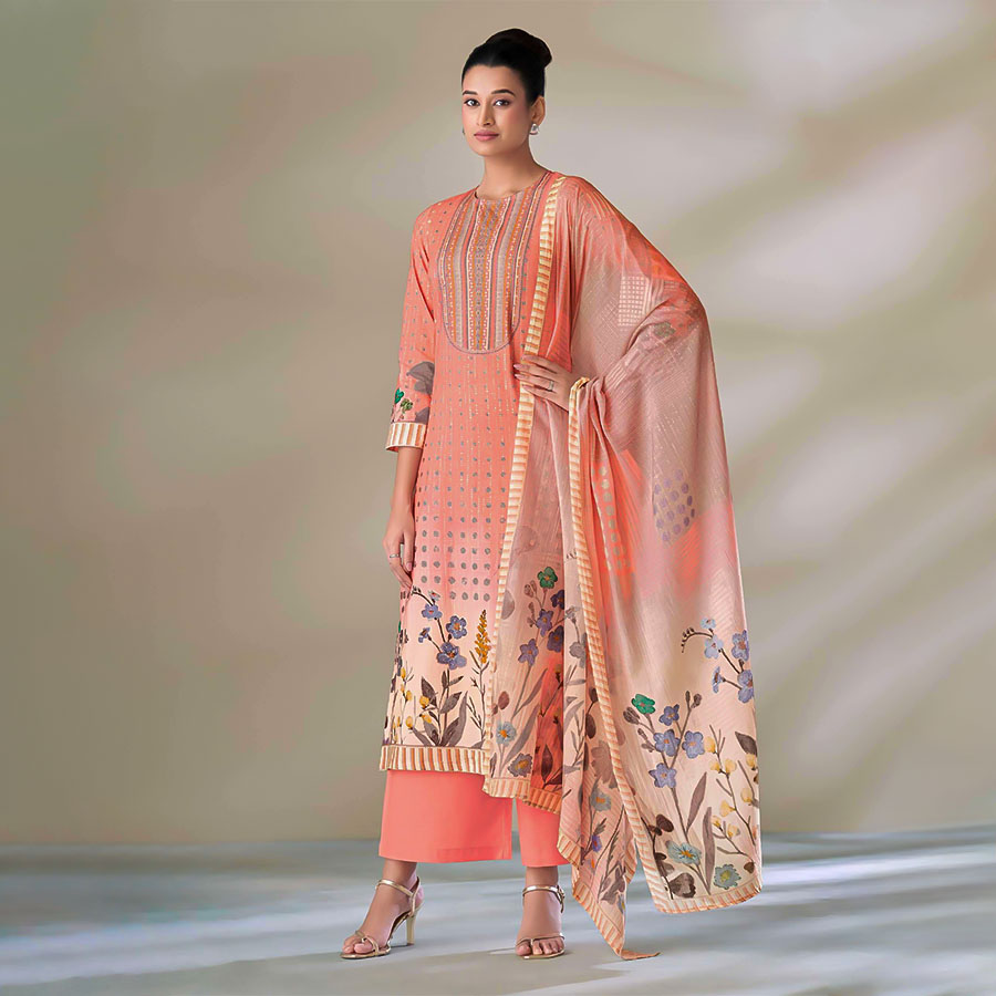 Salmon  Cotton Lawn Casual Wear Salwar Kameez