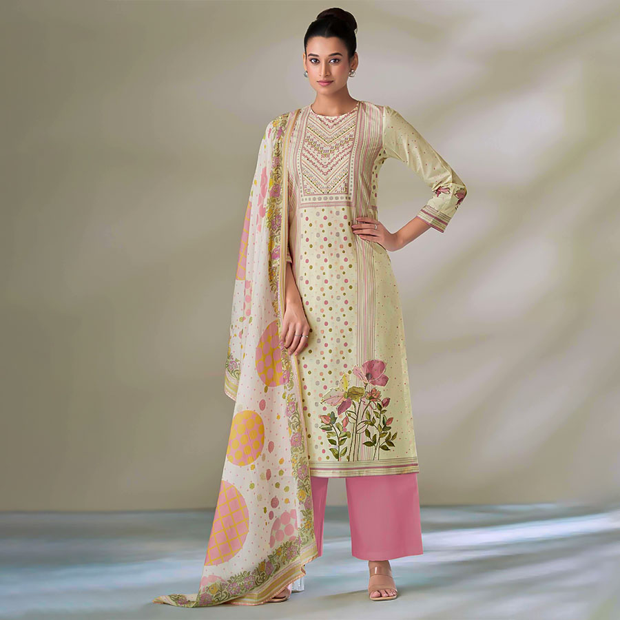 White Cotton Lawn Casual Wear Salwar Kameez