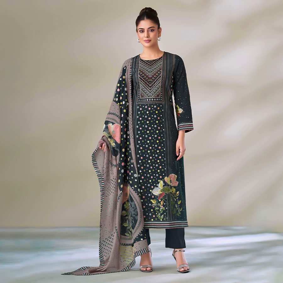 Black Cotton Lawn Casual Wear Salwar Kameez