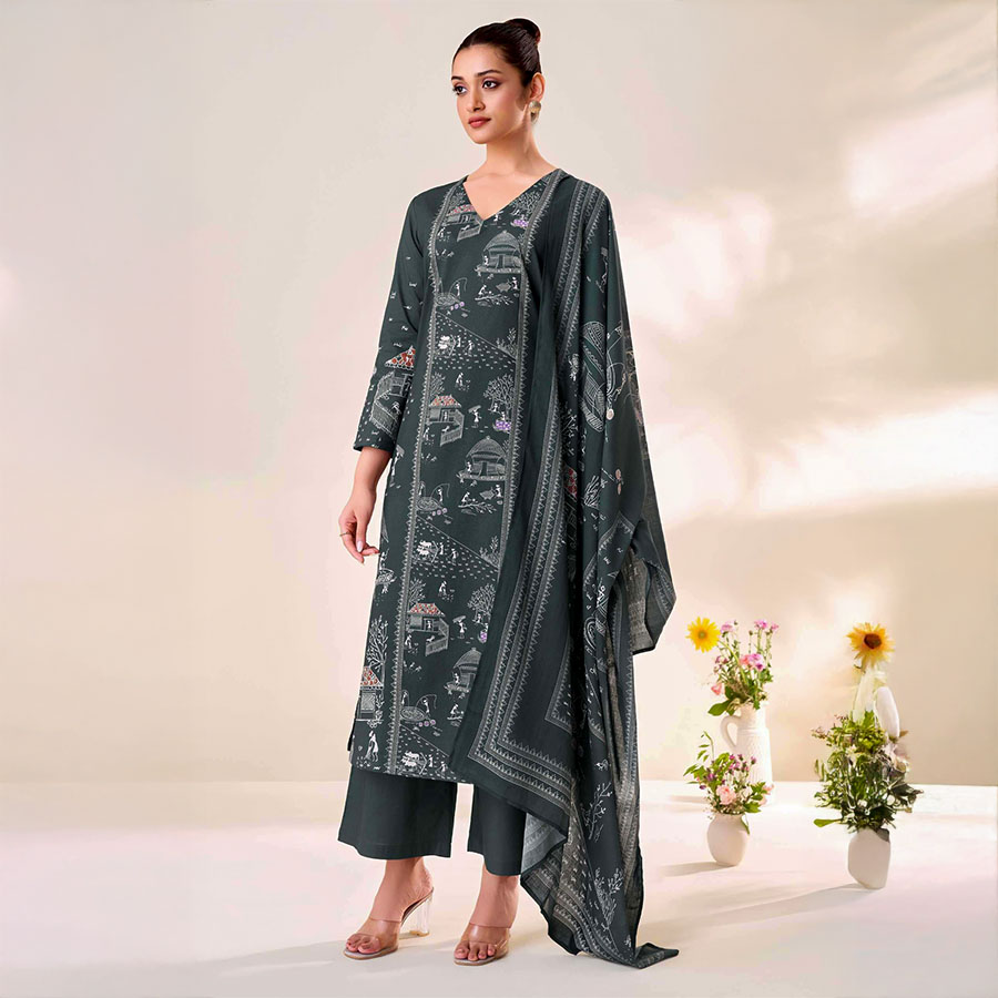 Black  Cotton Lawn  Casual Wear Salwar Kameez