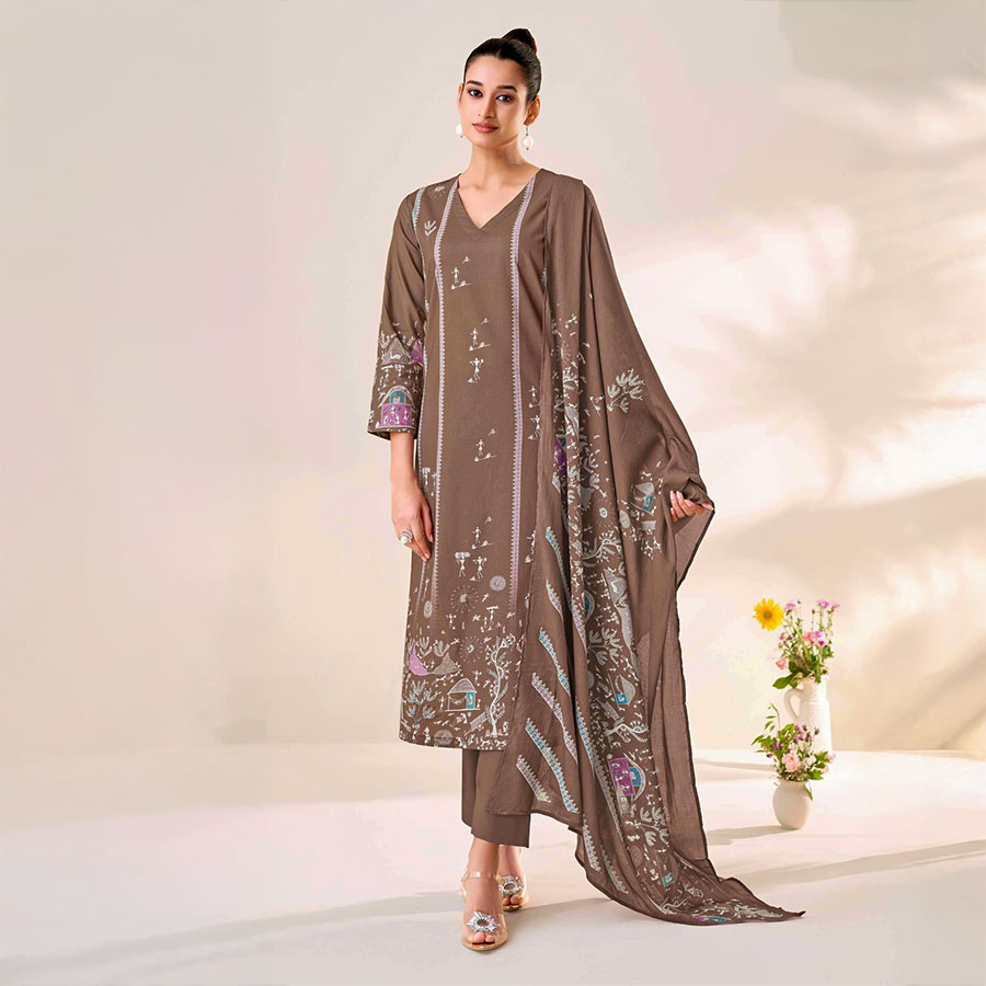 Brown  Cotton Lawn  Casual Wear Salwar Kameez