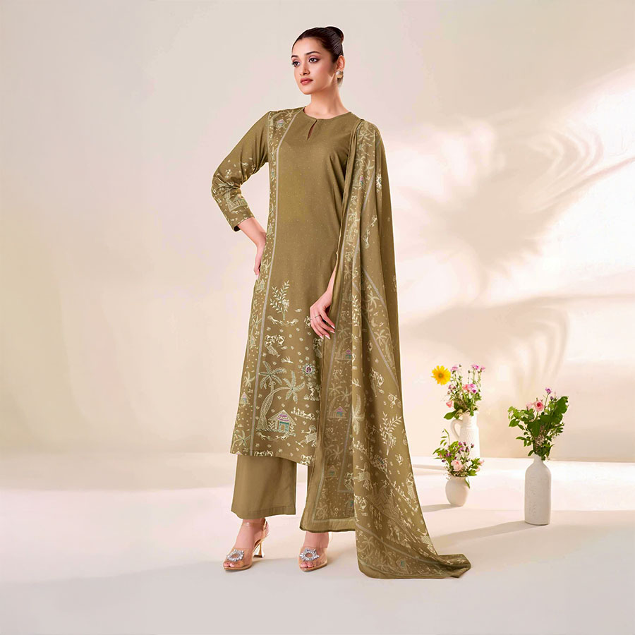 Olive Green  Cotton Lawn  Casual Wear Salwar Kameez