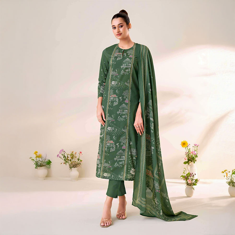 Green  Cotton Lawn  Casual Wear Salwar Kameez
