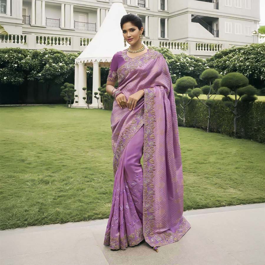 Purple Tissue Silk Designer Saree