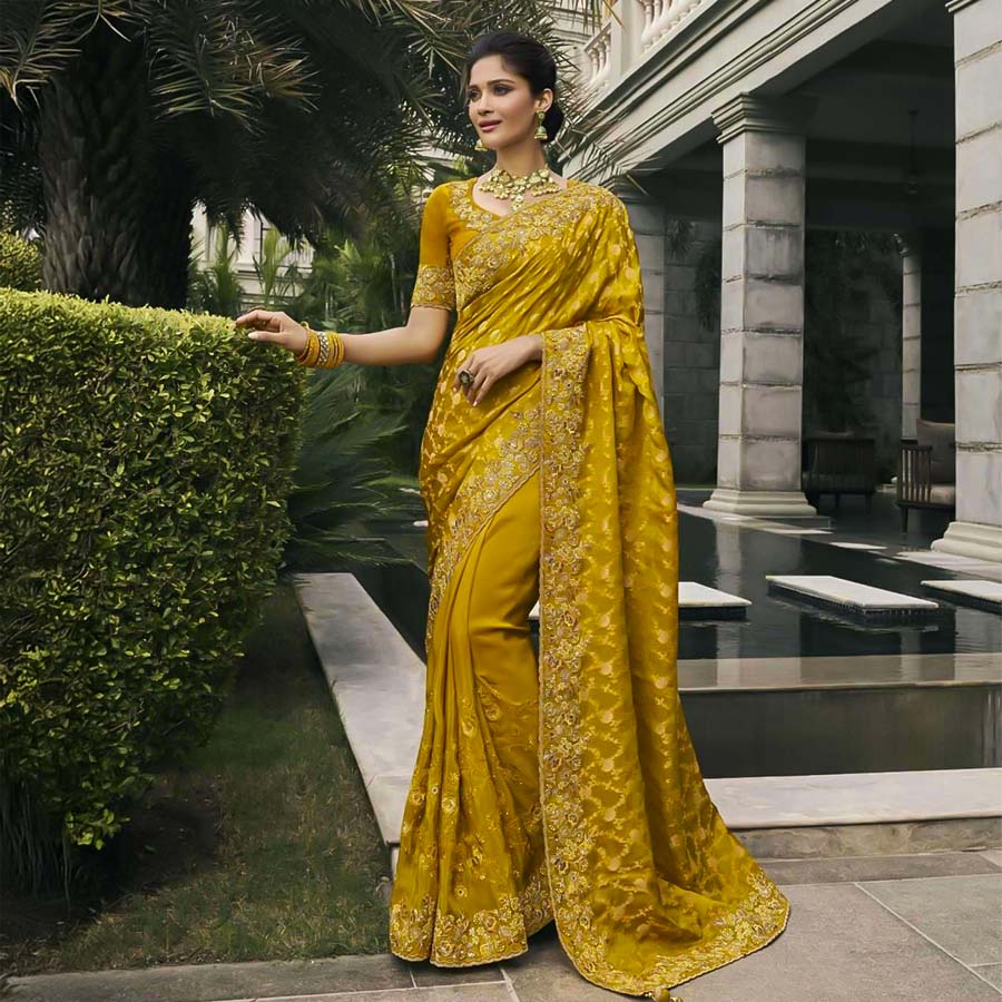 Yellow Tissue Silk Designer Saree