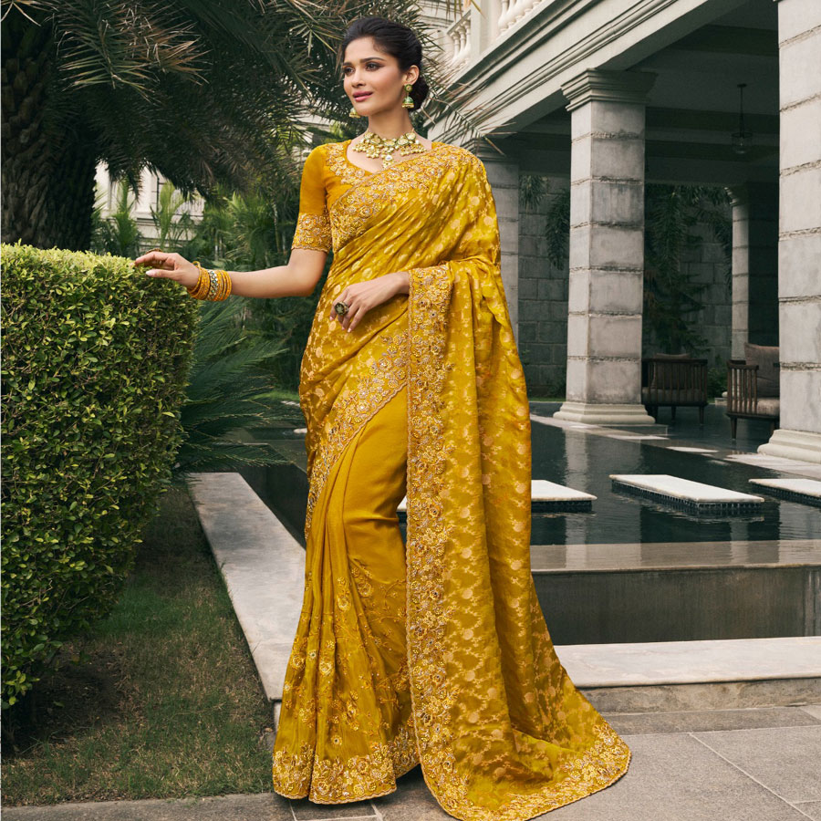 Yellow Silk Designer Saree