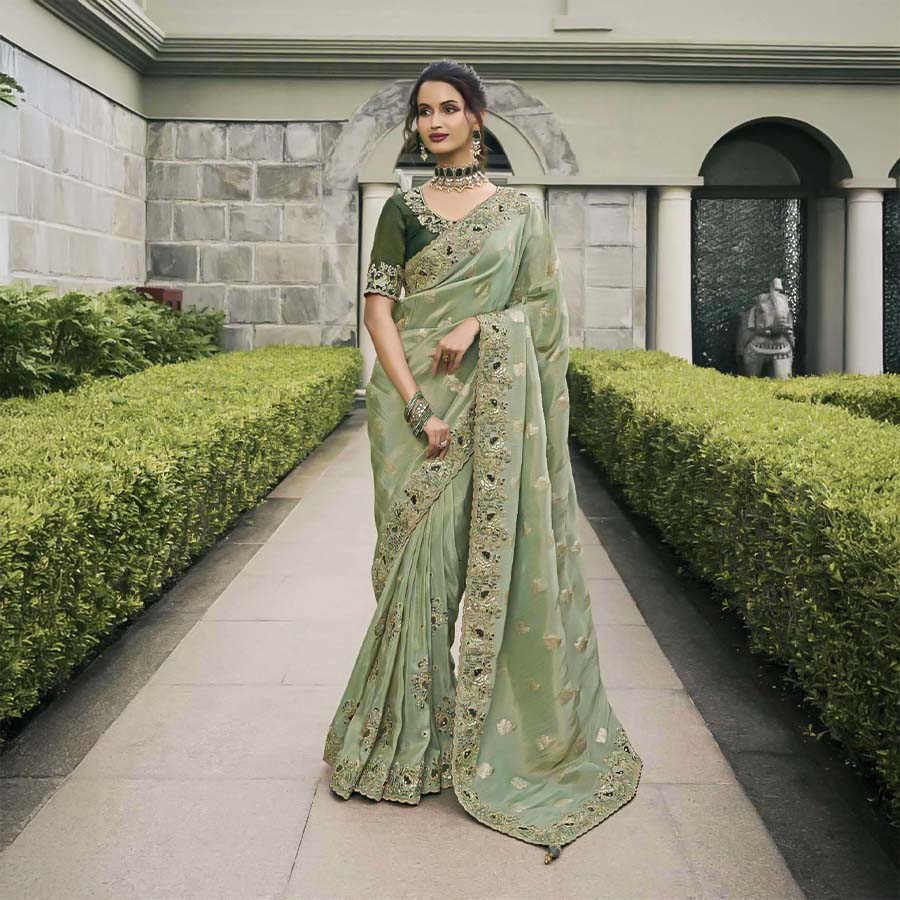 Green  Tissue Silk Designer Saree