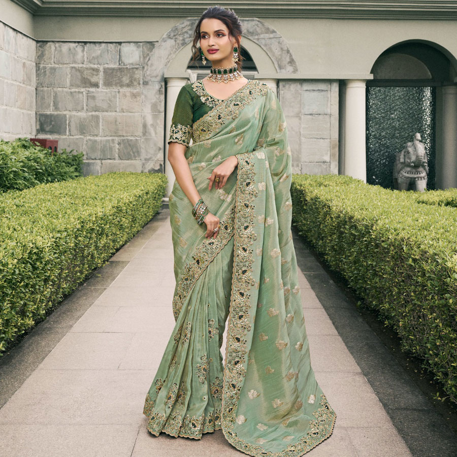 Light green Silk Designer Saree