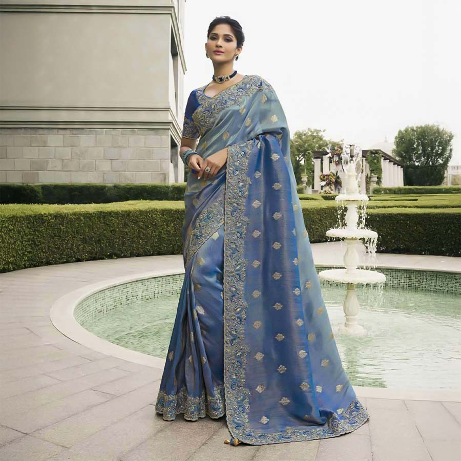 Blue Tissue Silk Designer Saree