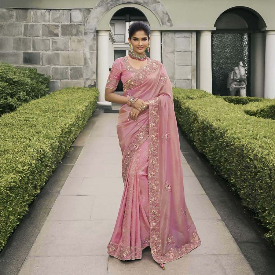 Pink  Tissue Silk Designer Saree